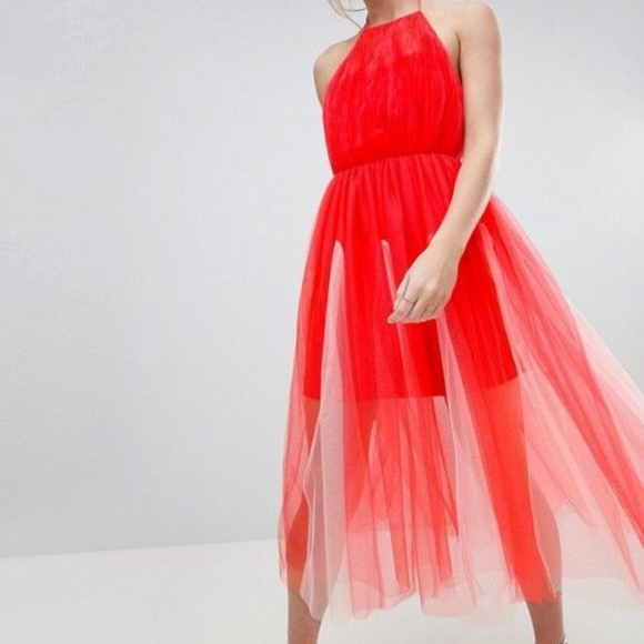ASOS Dresses & Skirts - nwt asos godet tulle midi dress us 6 red white